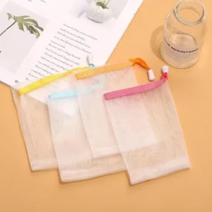 ถุงตาข่ายใส่สบู่ตีฟอง ถุงสบู่อาบน้ําตีฟอง 2 ชั้น มีเชือกผูก (4 pcs.)